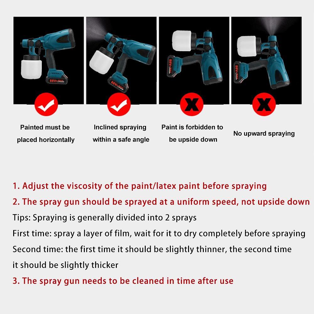 1500W 800ML 88VF Pistola elétrica sem fio com 3 bicos de controle de fluxo Aerógrafo Pulverizador de tinta de alta potência