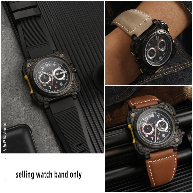 Für Bell Ross B&R BR-01 BR-03 Herren Echtes Leder Uhrenarmband Rindsleder 35-24mm Konvexes Silikonkautschuk Wasserdichtes Uhrenarmband Werkzeug