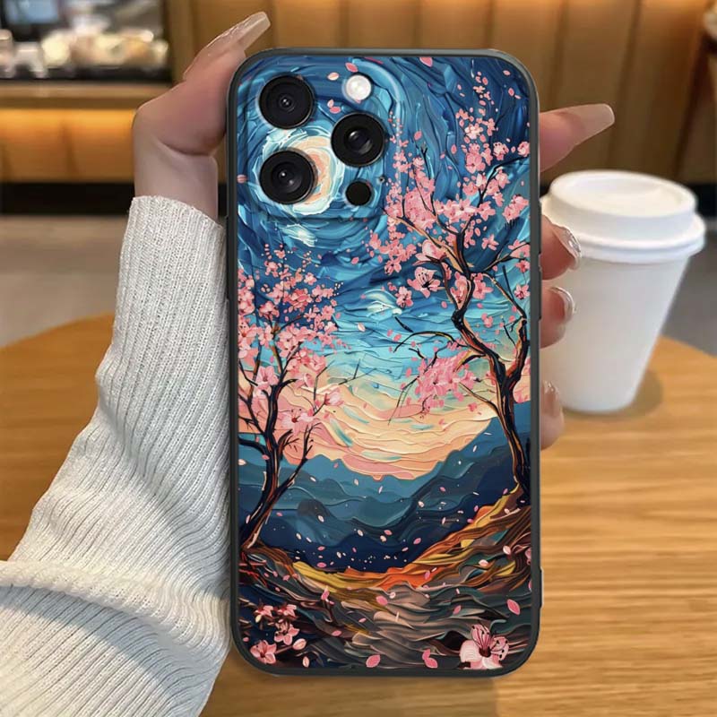 Creative landscape patterns Phone Case For Apple iPhone 17 16 16E 15 14 13 12 11 Pro Max Plus Black Soft Silicone