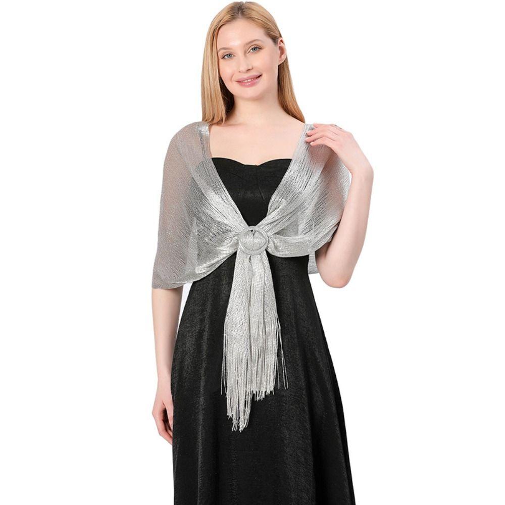 Shiny Mesh Hollow Shawl Tassel Pure Color Scarf Simple Large Neck Scarves Outdoor