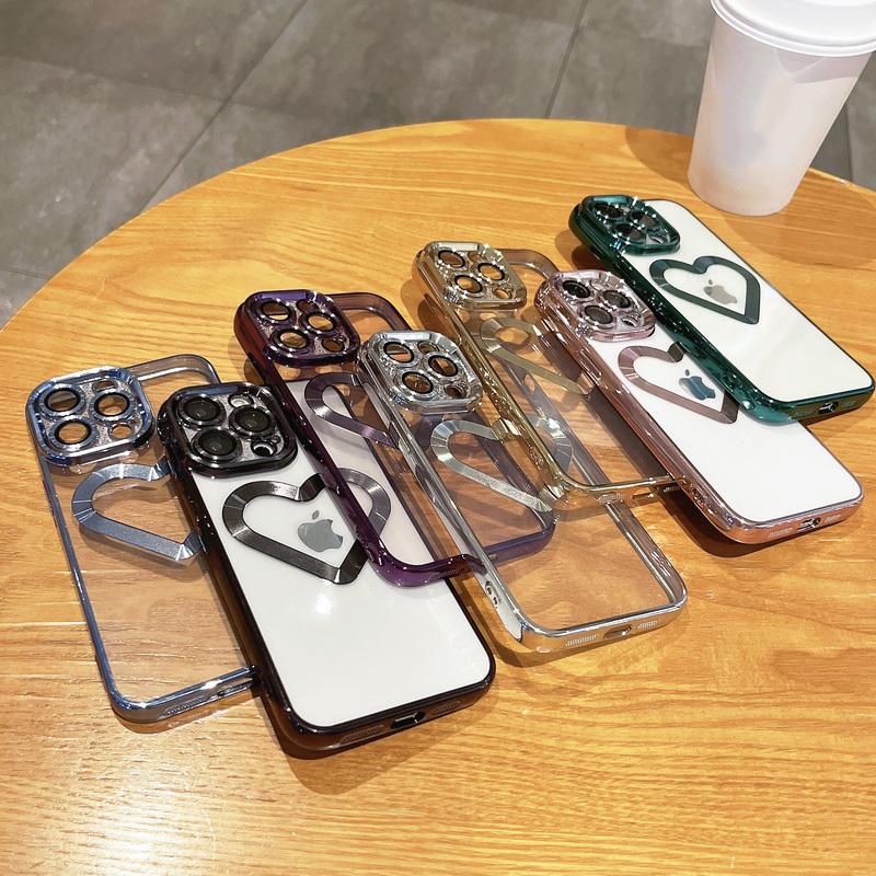 

Прозрачный чехол для телефона с блестящим покрытием для iPhone 15 Pro Max 14 13 12 11 Ударопрочный стеклянный чехол для защиты объектива Love Heart