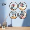 Unique Wall Art Gift 4 Pcs Boho Round Bohemian Sunset Wooden Minimalist Poster for Farmhouse Textured Abstract Plant Hollow Out Hanging Decor