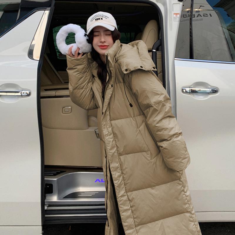Herfst en Winter Mode Losse Katoenen Jas met Capuchon Dames Lange Bovenkleding Over de Knie Donsjas Dikke Broodjas Warme Jas
