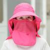 Women Wide Brim Face Mask Sun Hat Detachable Neck Face Flap Ponytail UV Protection Visor Hat Garden Fishing Hiking