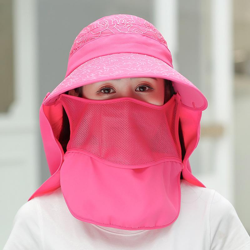 Women Wide Brim Face Mask Sun Hat Detachable Neck Face Flap Ponytail UV Protection Visor Hat Garden Fishing Hiking