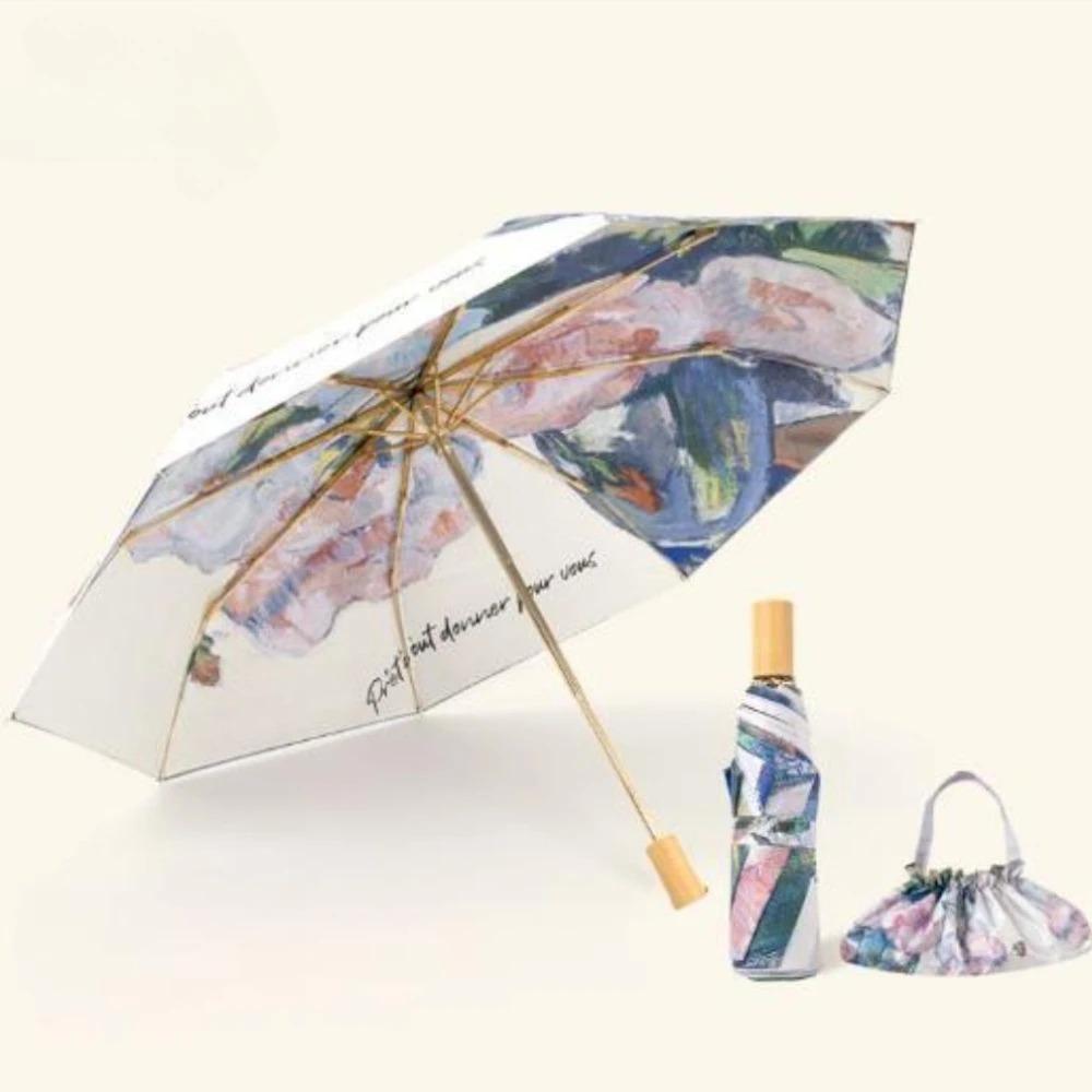 Fashion Print Pocket Flat Sunshade Umbrella High-end Pocket Compact and Portable Wind Resistant and Water Repellent Umbrella