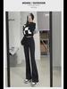 Women's Slimming High-Waist Flared Jeans: Niche Design, Elastic, Floor-Length Horseshoe Pants for Autumn