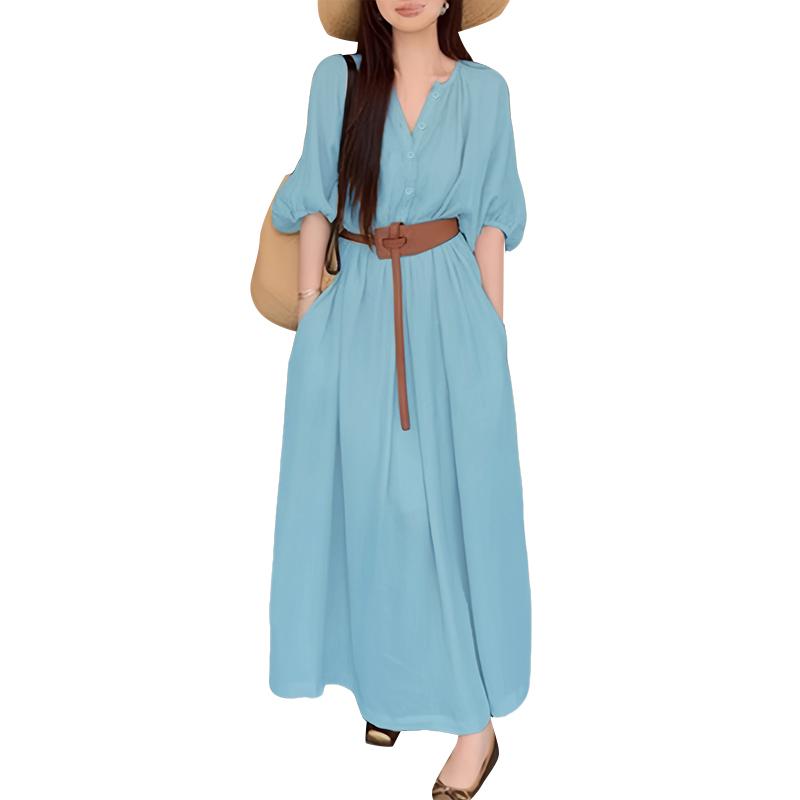 

ZANZEA Женское летнее платье с круглым вырезом, свободное, с рукавом до локтя, мешковатое XL синий