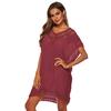 Women Hollow Knit Dress Short Sleeve Beach Dress Coast Bikini Cover-ups Sun Protection Clothing