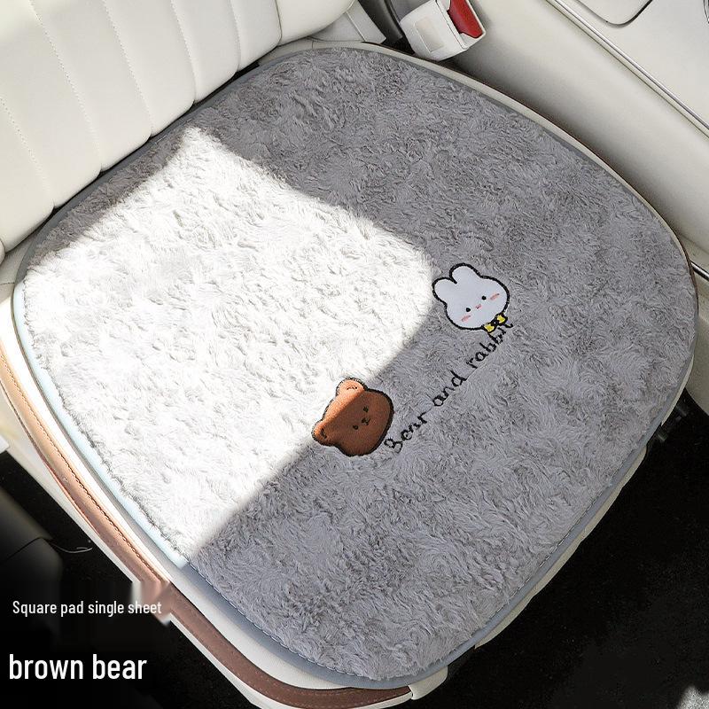Winter Plush Car Seat Cushion - Cartoon Bear & Rabbit Design