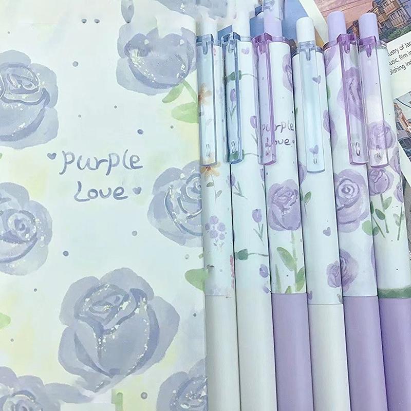 6 bolígrafos de gel Kawaii Rose de escritura suave, creativos, de secado rápido, de presión neutra, papelería estética, suministros de oficina