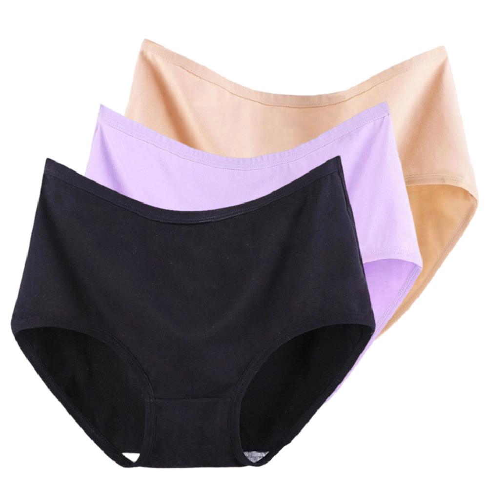 3pcs High Waist Women's Panties Women's Large Size Panties Solid Color High-waisted Triangle Pants Underwear Briefs