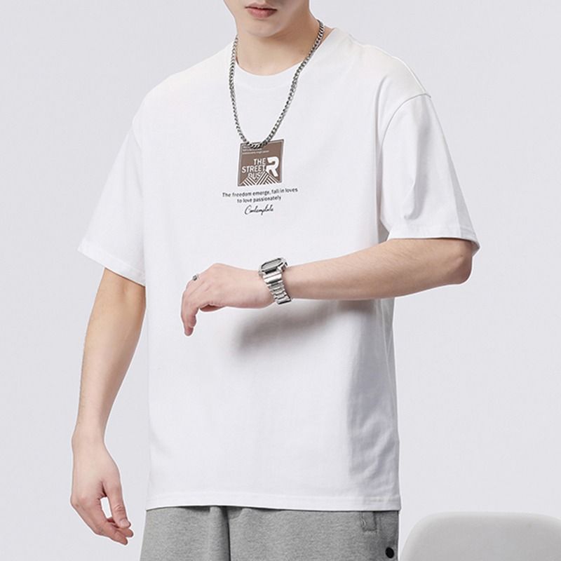 Pánská trička s krátkým rukávem s potiskem, jednoduchá, pohledná, s kulatým výstřihem, pulovry, volná, jednobarevná, módní, ležérní