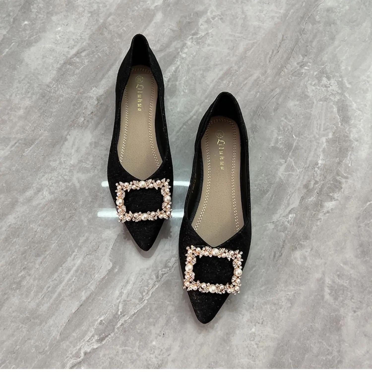 

Модная женская обувь со стразами. Элегантные женские туфли на низком каблуке, плоская подошва, с бриллиантами и кристаллами, повседневные, высокого качества, в стиле Харадзюку, корейский стиль 40