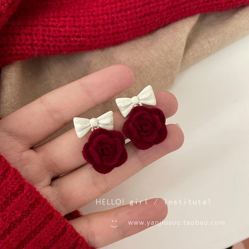 Red Rose Flock Earrings - Luxurious & Versatile Fashion for Women