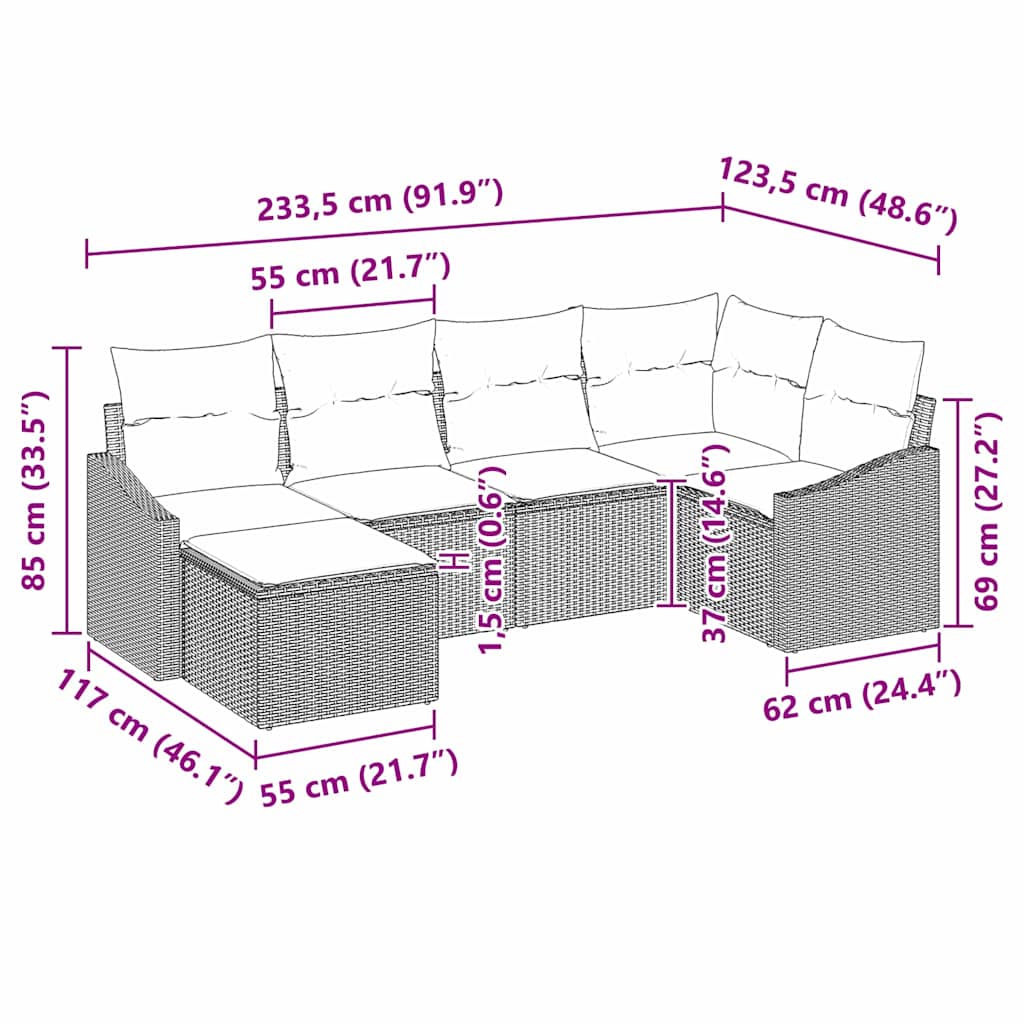 Garden Dining Set with Cushions 6 pcs Black and Cream