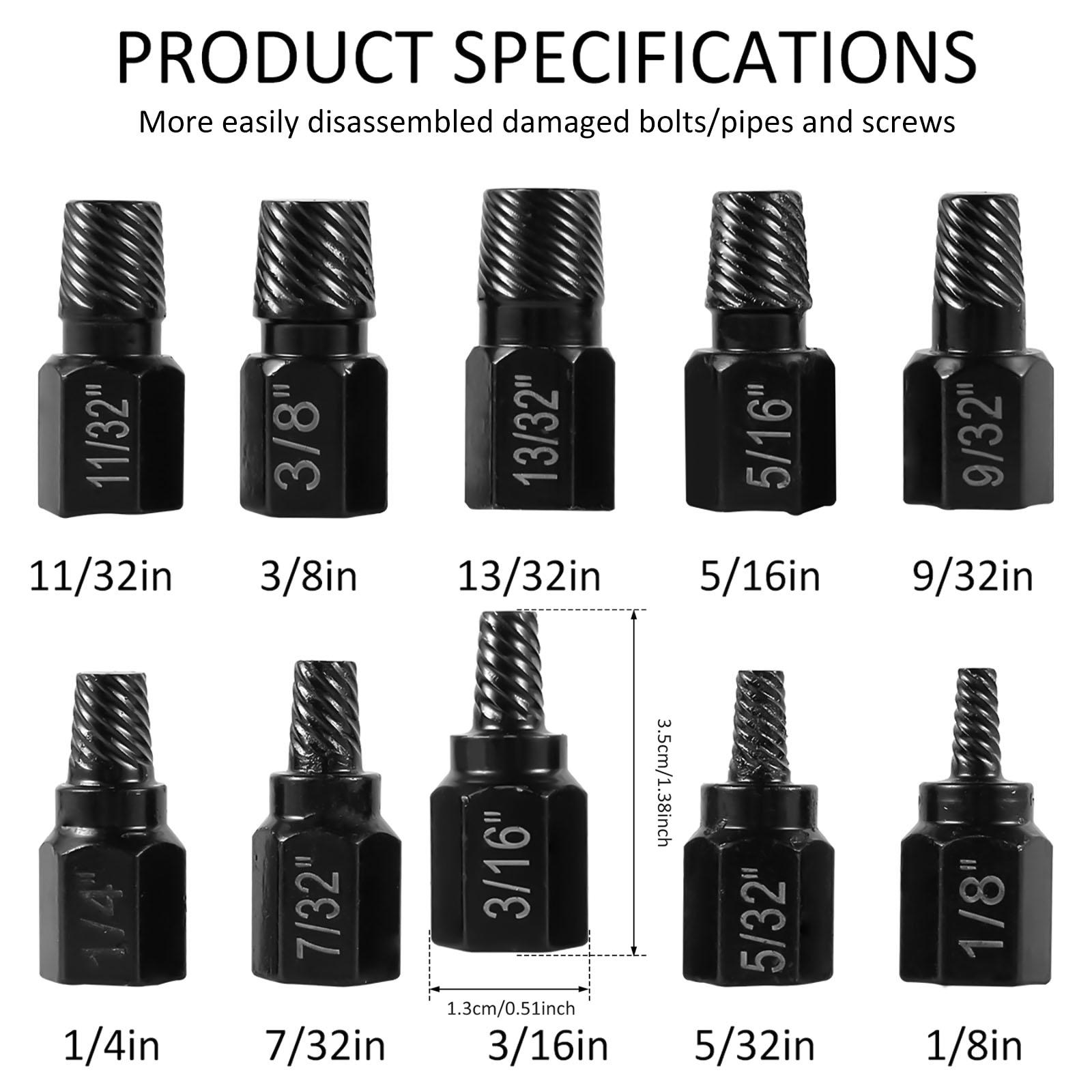 

10/20Pcs Multi Spline Screw Extractor Set Alloy Steel Damaged Bolt Removal Tool Easy Out Rusted Bolt Removal for 1/8-13/32Inch 10 Pcs чорний