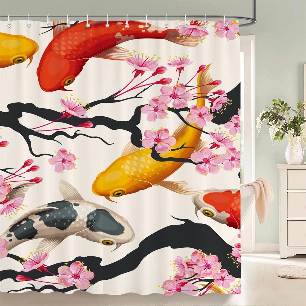 Waterproof Polyester Fabric Japanese flower scenery Shower Curtain Flower Printed Bathroom Curtains for Home Decoration Curtain