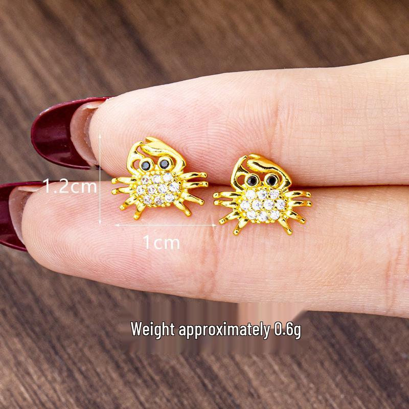 

Стильные серьги-пусеты в виде краба с полным бриллиантом и серьги в виде якоря цвета песочного золота - Женские украшения с долговечным сохранением цвета