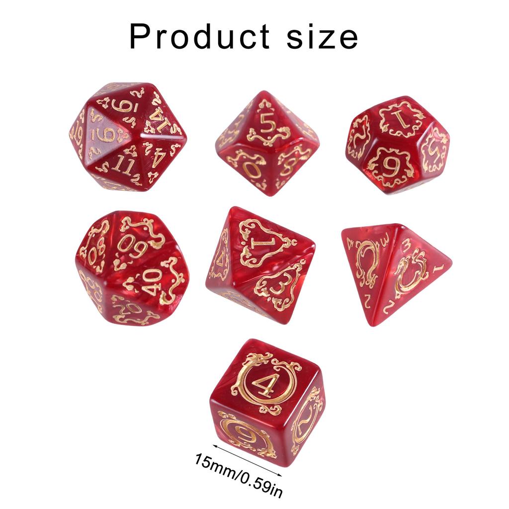 7Pcs Acrylic Polyhedral Dices Multi-Sided Game Dices Dragon Pattern Board Game Dices for Role Playing Table Game
