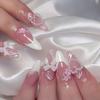 Elegant White French Manicure False Nails with Pearls, Bows, Hearts, Flowers & Removable Nail Art Stickers