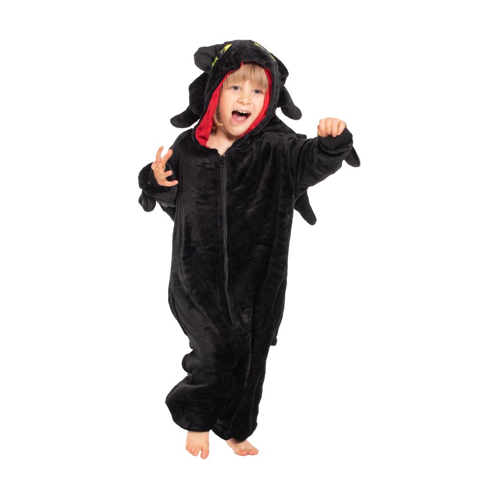 Dětské pyžamo kigurumi onesie drak Štěrbáček černé 135-145