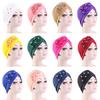 4Pcs Women Turban National Style Diamond Flower Beanie Elastic Head Wrap Cap Chemo Headwear Accessories