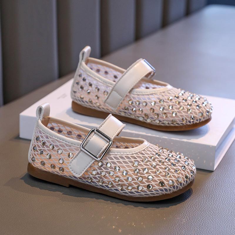 Flickor nät läderskor 2025 vår och höst nya barnskor liten flicka prinsesskor mjuk sula halkfria Doudou-skor mode