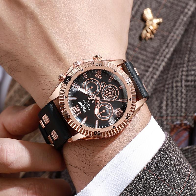 New Multi-Function Chronograph Calendar Sports Silicone Watch Fake Three-Eye Large Plate Domineering Business Quartz Watch