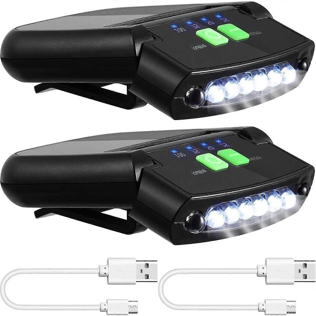 2 Pieces LED Clip on Cap Lights USB Rechargeable Cap Flashlight Clip Waterproof Ultra Bright Hands Free Hat Light Flashlight Headlamp for Fishing Camp