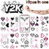 Autocolante Tatuaje Impermeabile în Formă de Inimă Y2K - Pachet de 10, Trendy și Durabile