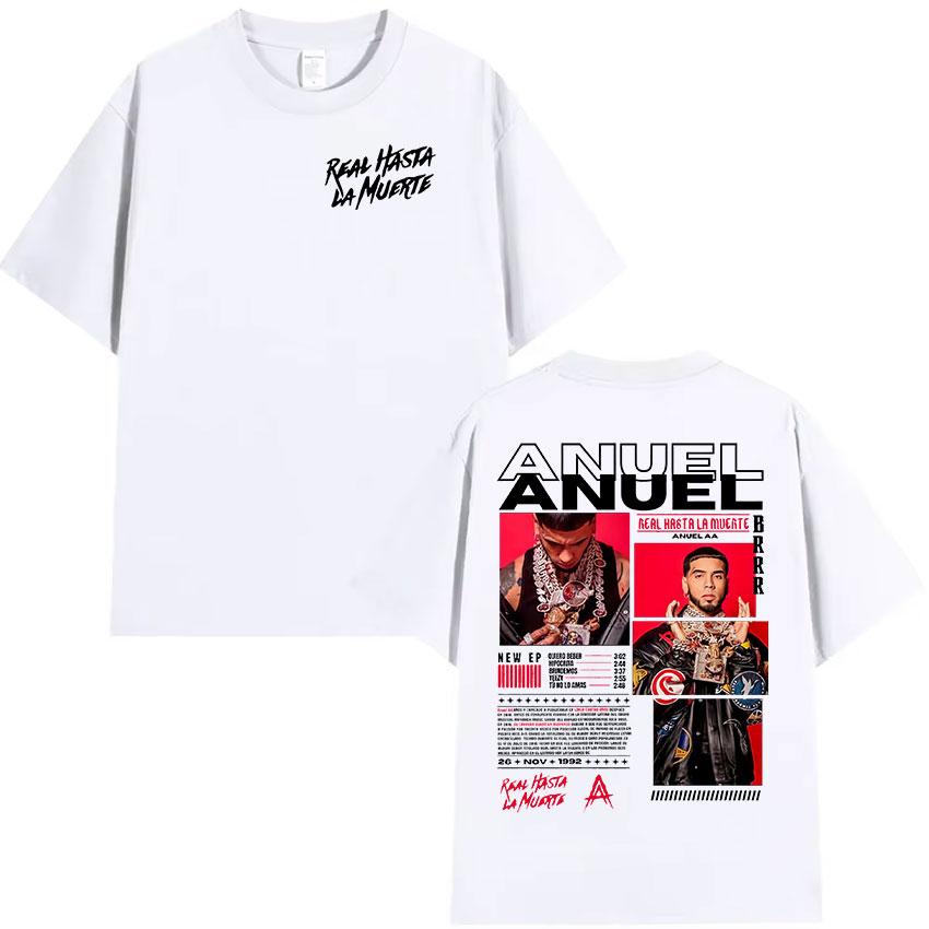 Rapper Anuel AA Real Hasta La Muerte Tour 2025 New Album T Shirts Mens Hip Hop Gothic TShirts 100 Cotton Short Sleeve TShirt