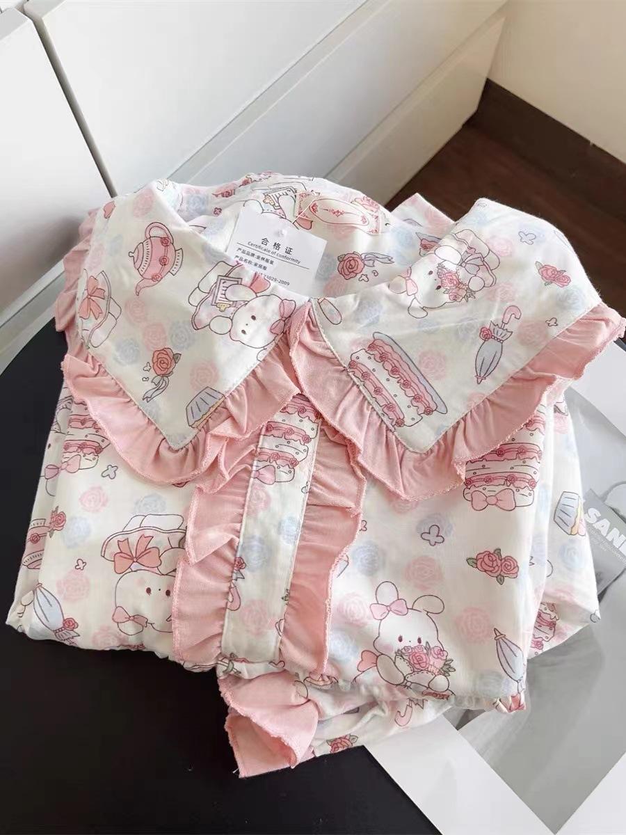 

Japanese doll collar lace sweet cake rabbit pajamas women s summer short-sleeved shorts two-piece princess style loungewear XXL