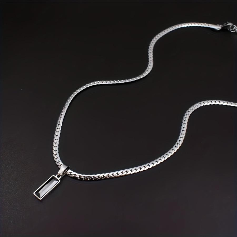 1pc Men's Adjustable Stainless Steel Necklace with Black Synthetic Cubic Zirconiaia Pendant - -Free August Birthstone Suitable for Casual Wear