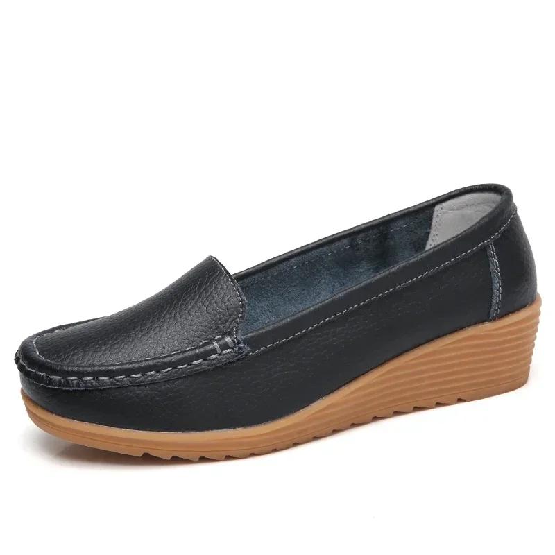 Skórzane Platformy Codzienne Loafersy Matka Kobiety Wysoka Jakość Płaskie Mokasyny Panie Antypoślizgowe Buty do Jazdy Bean Pielęgniarka Buty do Chodzenia