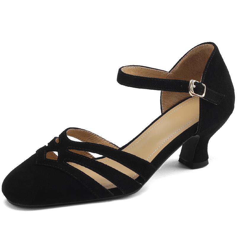 

Летняя обувь Женские сандалии Замшевая кожа Низкий каблук Закрытый носок Гладиаторские шлепанцы Женская обувь Бренд Вечеринка Свадебная обувь Леди 34 чёрный