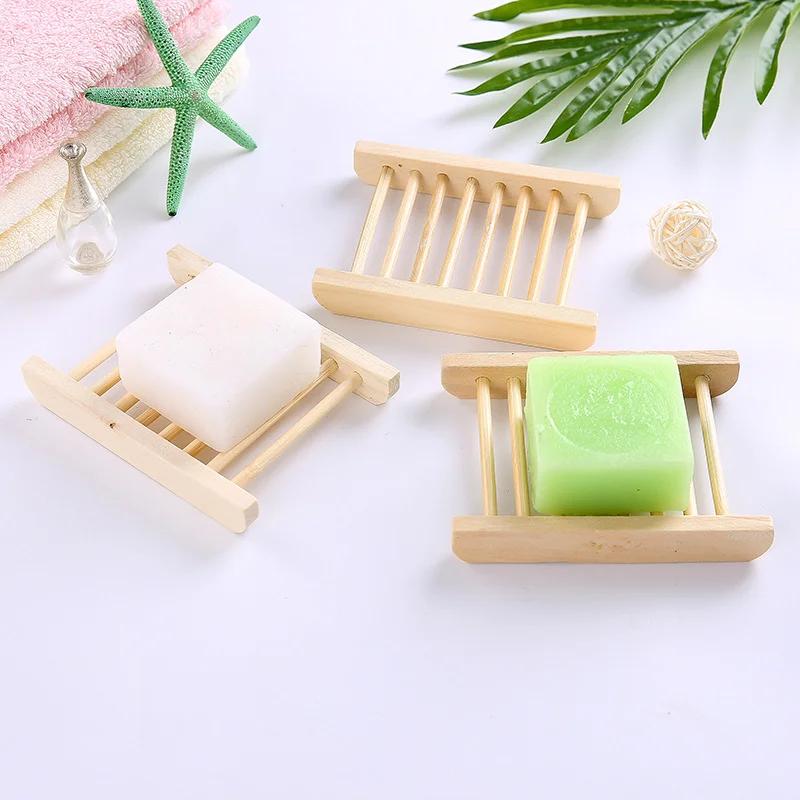 4pcs Natural Wooden Bamboo Soap Dish Tray Rack Plate Box Holder Soap Storage Organizer Bathroom Drain Shelves