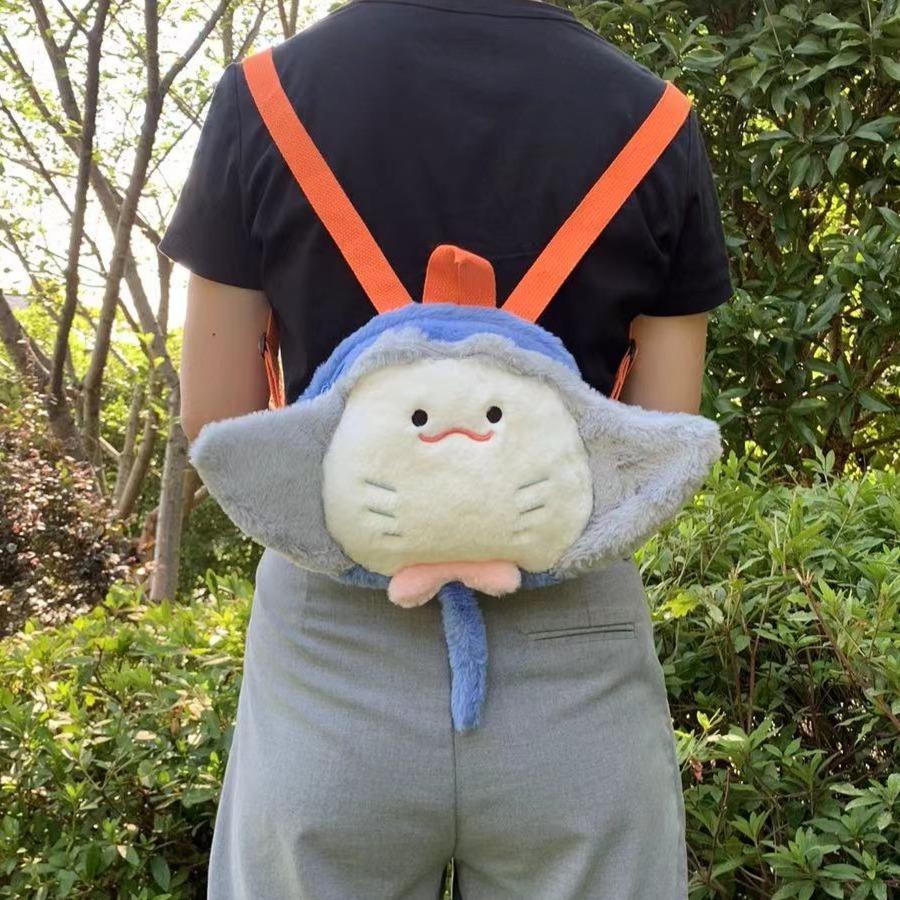 Manta Ray Plush Backpack Whale Dolls Turtle Fur Knapsack Marine Animal Plushies Sea Life Stuffed Kawaii Devil Ray Birthday Gifts