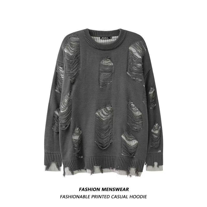Unisex Trendy Thick Double-Layered Knitted Sweater with Holes