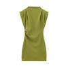 European & American Style Autumn/Winter Women's Bodycon Ruffled Sleeveless High-Neck Mini Dress with Waist-Slimming and Pad-Shoulder Design