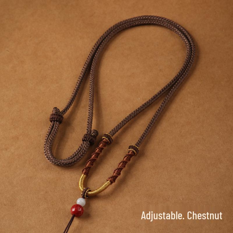 Hand-woven Jade Pendant Lanyard Necklace - Adjustable Unisex Rope