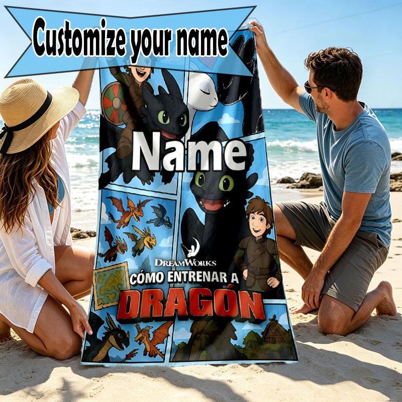 Custom Name Personalized How to Train Your Dragon Print Beach Towel, for Trip Camping Beach Party Home Decor, Birthday Gift for Family & Friends