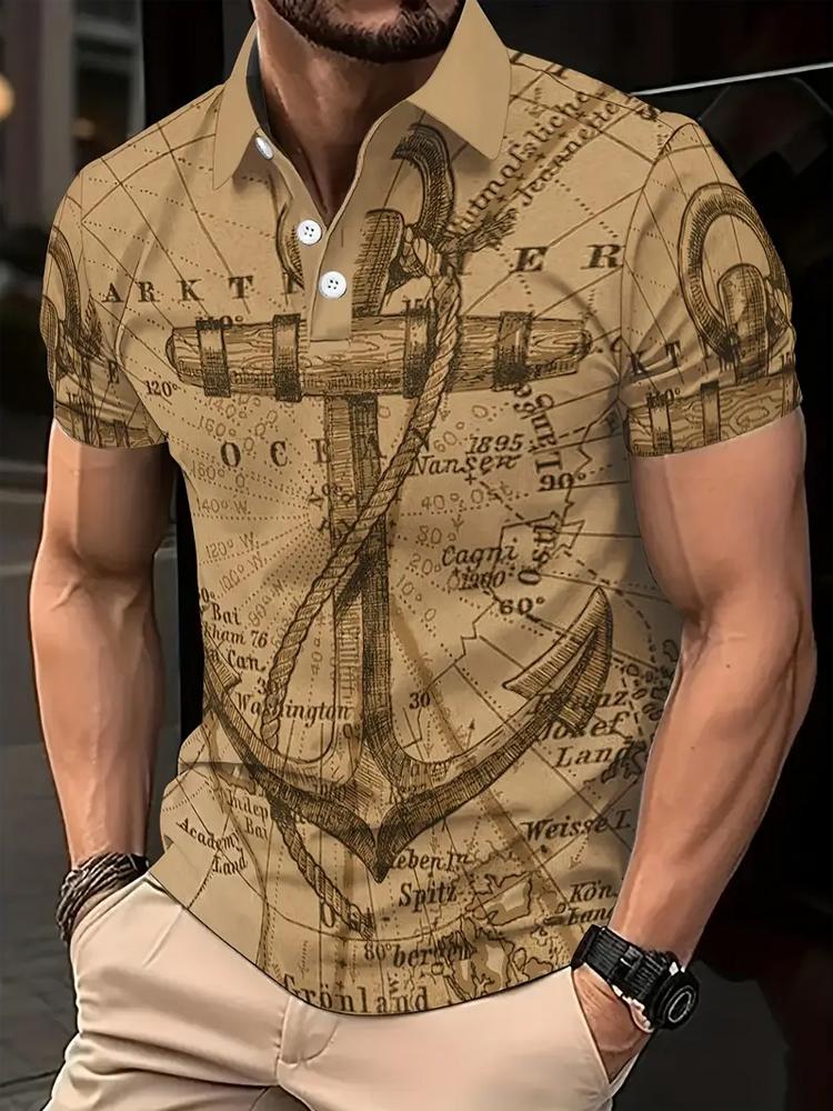 

Летняя рубашка с принтом Легкая полиэстеровая мужская повседневная летняя футболка-поло с коротким рукавом и принтом 3XL хаки