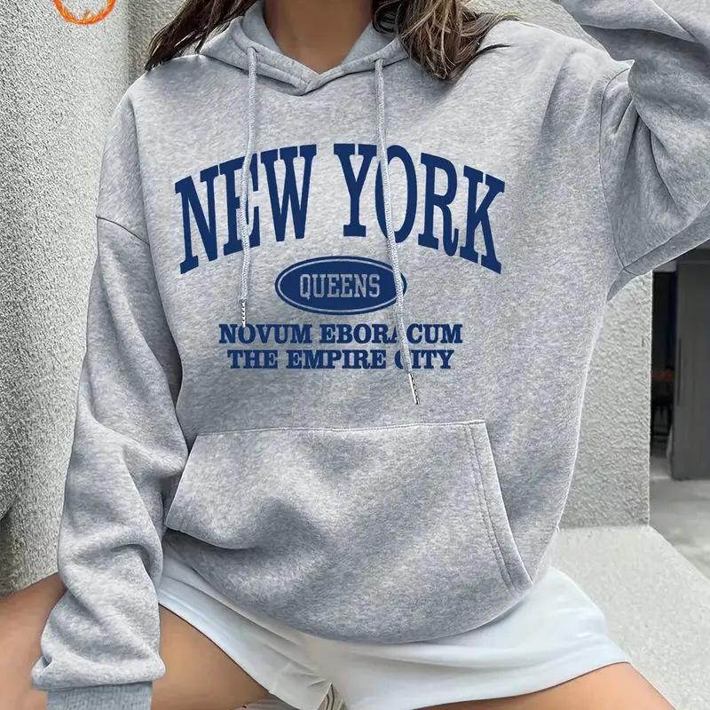 Women's 2026 Letter Print Drawstring Long Sleeve Hoodie - Fashionable & Versatile