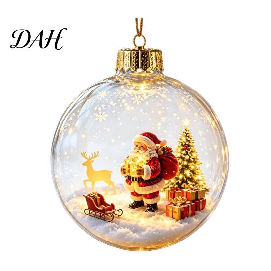 Unique Holiday Souvenirs Glowing Christmas Ball Ornaments, Light-Up with Mini Scene, Acrylic Clear Decorations Tree Hanging Decor Warm LED Light