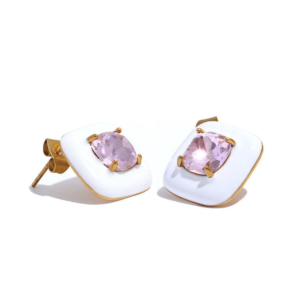 

Yhpup Colorful Enamel Cubic Zirconia 316l Stainless Steel Square Stud Earrings Fashion Charm Orange Red White Blue Jewelry