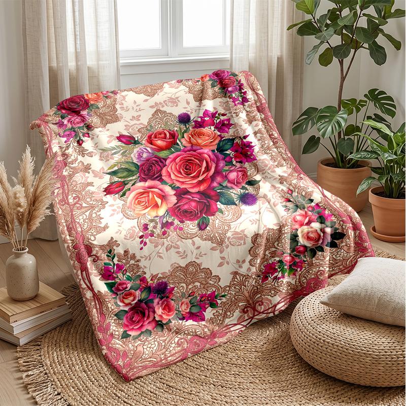 Elegant Floral Butterflies Theme blanket Lightweight Warm Flannel Blanket Decorative Throw Blanket for Home Decoration