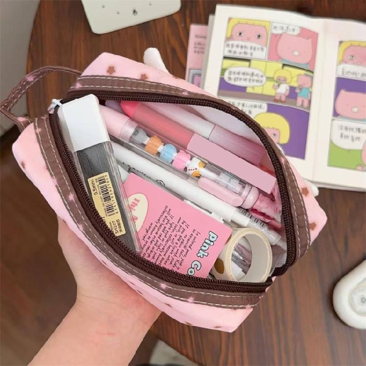 Big Capacity Pencil Case Light Weight Plush Pen Case with Handle Large Pen Pouches Pencil Organizers Travel Makeup Bag