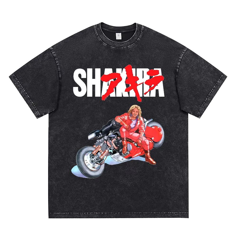 Japanese Anime Akira Washed Vintage T Shirt Science Fiction Cartoon Movie Shotaro Kaneda T-shirt Men Daily Wear Cool Top