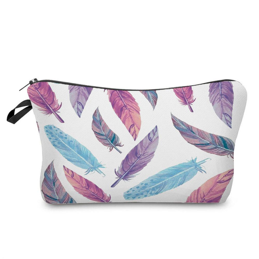 Women Feather Print Cosmetic Bag Toiletries Organize Travel Storage Case  6375